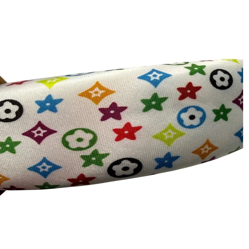 Handmade Padded Headband White Rainbow Monogram Print Satin Finish‎